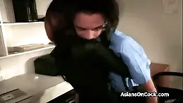 Young Asian girl submits to rough sex after restraining guard